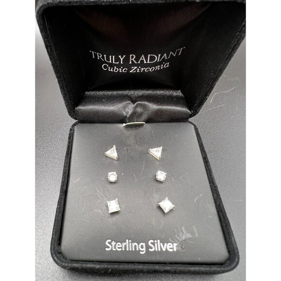 Sterling Silver and CZ Stud Earring Set - Picture 2 of 3